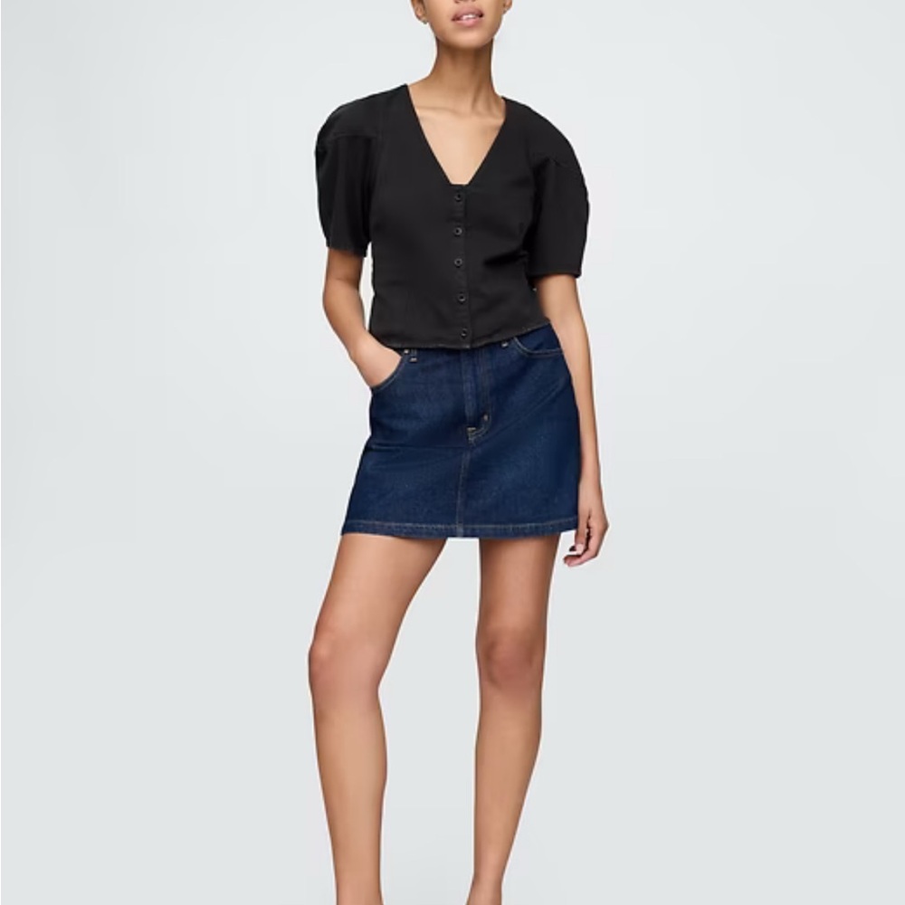 NWT GAP Women's Black Denim Barrel-Sleeve Crop Shirt/Jacket~Size L